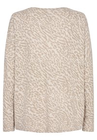 Beige Langarmoberteil mit einem strukturierten, abstrakten Muster und einer lässigen Passform. Weicher Stoff mit einem Bootsausschnitt und Seitenschlitzen.