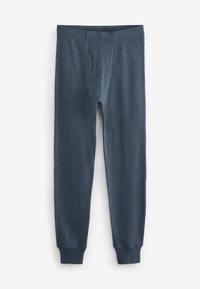 Mäns joggers i mörkgrått tyg, med elastisk midja, sidofickor och ribbade muddarna. Slät textur med ett subtilt mönster.