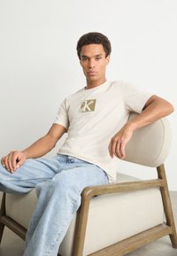 Calvin Klein Jeans - SMALL BOX TEE - Marškinėliai su spaudiniu - moonbeam Miniatiūros vaizdas 1