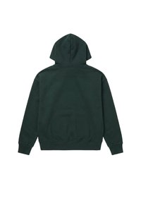 Sweat à capuche vert foncé vu de dos avec manches longues et poignets et ourlet côtelés.