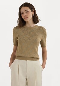 Lauren Ralph Lauren MONOGRAM JACQUARD SHORT SLEEVE JUMPER - Triko s potiskem - birch tan