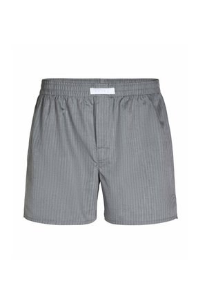 Szare bokserki w paski z elastycznym pasem i małym przednim rozcięciem. Wykonane z miękkiego materiału dla komfortu. Metka na pasku.