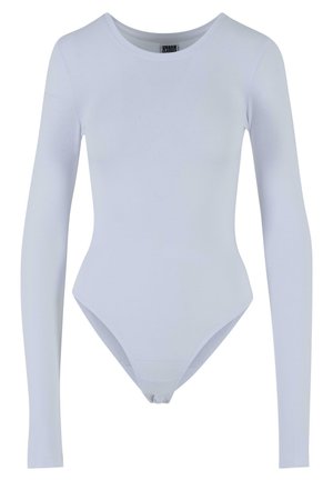 Body lungo bianco a maniche lunghe realizzato in un tessuto morbido e stretchy; presenta un scollo a barchetta e un design aderente.