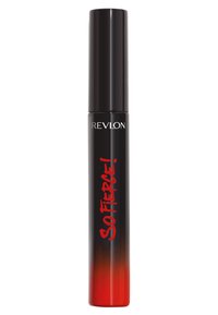 Le tube de mascara Revlon présente un design sleek avec un dégradé noir et rouge, arborant "SO FIERCE!" en lettres rouges en gras sur une surface brillante.