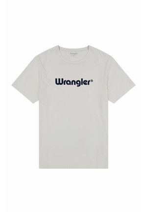 Világosszürke pamut póló rövid ujjakkal, kerek nyakkivágással és sötétkék "Wrangler" logóval a mellrészen. Puha tapintás, laza stílus.