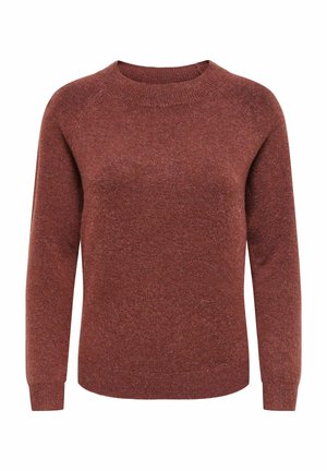 Pull tricoté à manches longues et col rond, coloris rouille moucheté, avec poignets et ourlet côtelés.