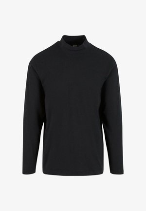 Zwarte langemouwen top met een hoge hals, gemaakt van zachte stof met een gladde textuur en een ontspannen pasvorm.