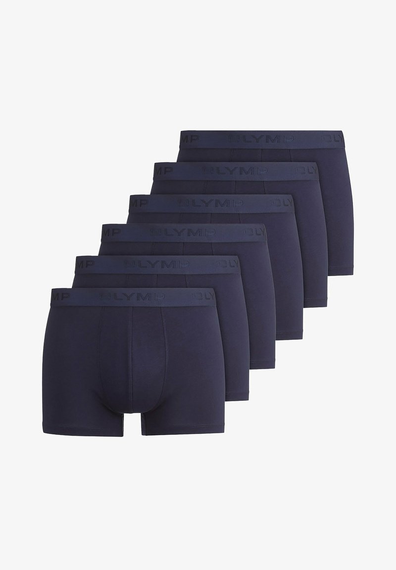 Boxer blu navy in confezione da sei, realizzati in tessuto elasticizzato. Presentano un cinturino con logo e un design aderente con una texture liscia.