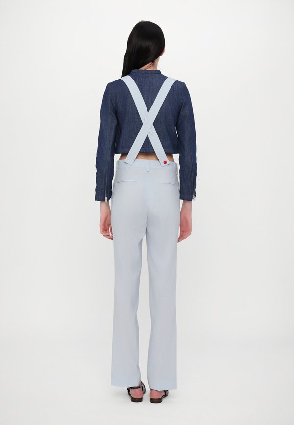 LIGHT BLUE EMBROIDERED SUSPENDER TROUSERS - Trousers2