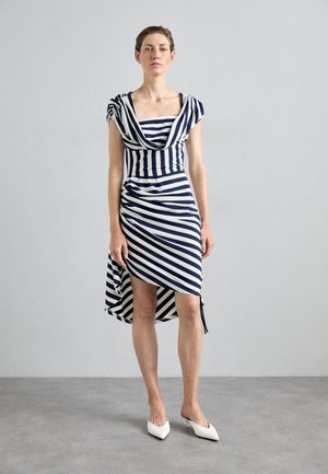Sinead Gorey HACIENDA STRIPE ASYMMETRIC DRAPED HIGH LOW DRESS - Robe de soirée - white/navy