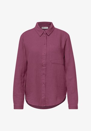 Chemise mauve texturée à manches longues avec col et poche poitrine, boutonnée, présentée de face sur fond blanc.