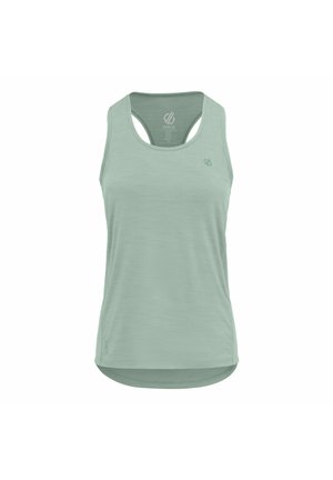 Débardeur de sport sans manches vert clair avec un dos nageur et un petit logo sur la poitrine et l'ourlet inférieur.
