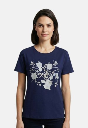 CAFèNOIR, T SHIRT FIORI GLITTER COL 2253 - T-shirt con stampa - dark blue dim