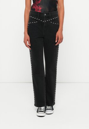 WASHED BLACK STUDDED STRAIGHT - Jean droit - black denim