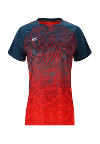 Rød og marineblå kortærmet træningsshirt med et bølgemønster, rund halsudskæring og FZ-logo på brystet. Fremstillet af letvægtsstof.