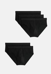 Fyra par svarta bomullsunderkläder med en slät textur, elastisk midjeband och en klassisk skärning med en framficka och sidoseams.