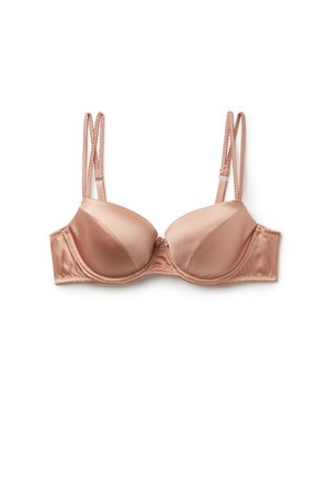 Gepolsterter BH aus weichem Satinstoff, in Blush-Farbe, mit Bügelstütze und verstellbaren geflochtenen Trägern. Glatte Oberfläche mit dezenten Nähten.