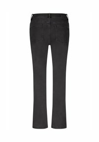 Zwarte denim jeans met een getailleerd ontwerp, rechte pijpen, standaard pockets en een gemiddelde taillehoogte, met een gladde textuurafwerking.