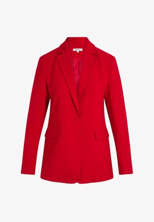 Rød blazer med en notch-lapel, enkelt knaplukning, to forlommer og en glat tekstur. Fuldstændig foret inderside. Klassisk skræddersyet pasform.