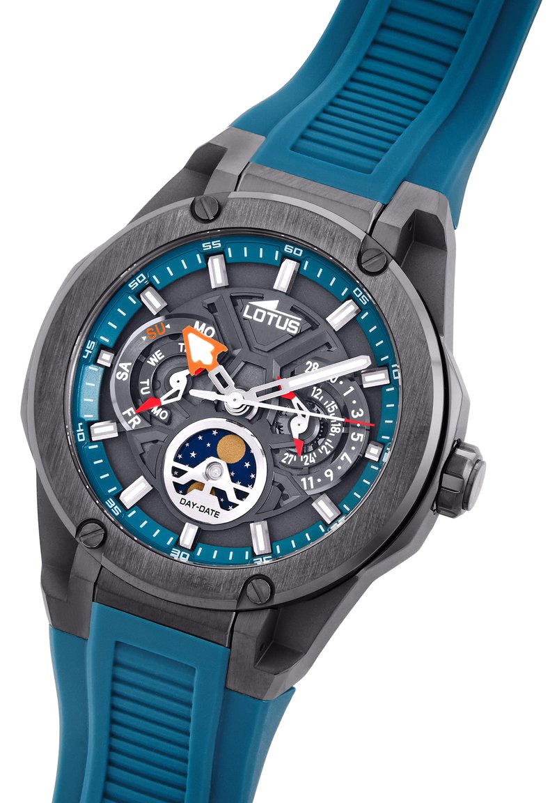 LOTUS Orologio Uomo Cronografo - Cassa In Acciaio 316L Grigio, Cinturino In Gomma Azzurro - 5 ATM