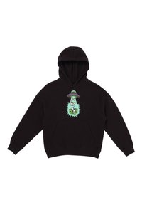 Zwarte hoodie met een voorzak, beschikt over een groene grafische design van een alien en een UFO. Zachte stof, ribbels aan de mouwen en onderrand.