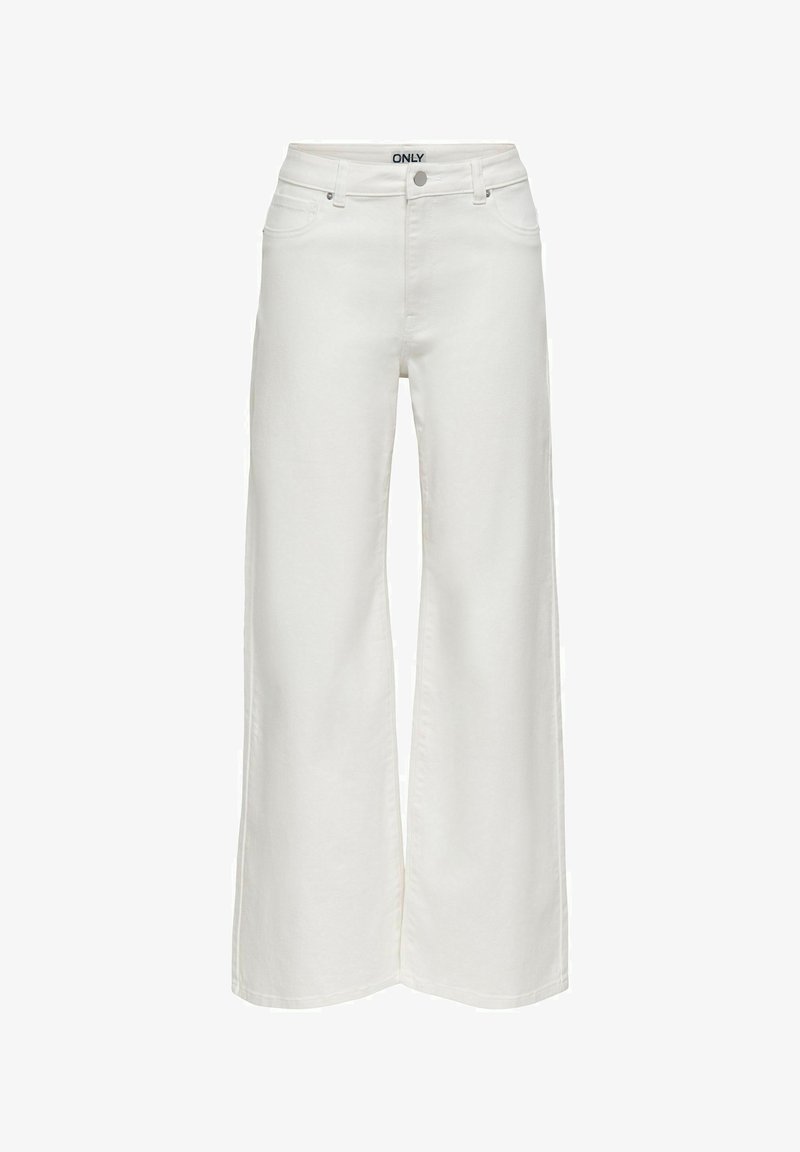 Jean blanc taille haute à jambes larges avec fermeture à bouton et zip à l'avant, passants pour ceinture et poches avant de la marque ONLY.