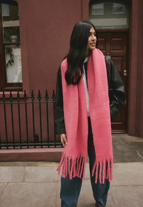 Sciarpa Da Donna Con Frange Con Stampa Di Fiori Di Loto Rosa, Scialle - Foto 2