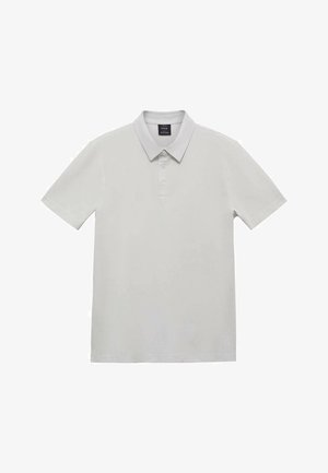 Polo tričko ve světle šedé bavlně s límečkem, tří tlačítkovou légou, krátkými rukávy a rovním lemem.