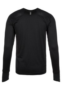 Svart långärmad träningsskjorta med en texturerad bikakestruktur, rund hals och släta axelsömmar för ökad rörlighet.