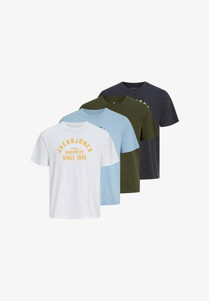 Jack & Jones, 4 PACK - T-shirt print - weiß blau grün