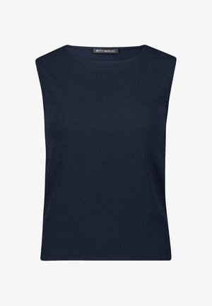 Marineblaues ärmelloses Top mit strukturiertem Oberflächen und weiter Ausschnitt. Hergestellt aus einem glatten Stoff mit einem subtilen Wellenmuster.