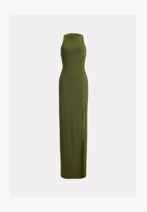 Lauren Ralph Lauren, LACE-UP JERSEY SLEEVELESS GOWN - Maksikleit - olive grove