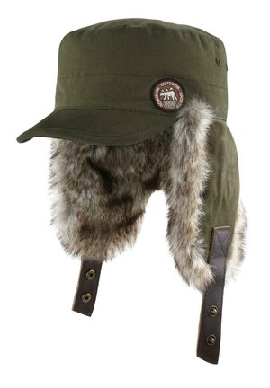 WINDDICHTE WINTERMÜTZE MIT KUNSTFELL UND OHRENKLAPPEN - Cap - oliv