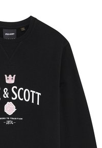 Felpa nera con scollo rotondo. Presenta testo bianco e una grafica di una rosa rosa sulla parte anteriore. Realizzata in tessuto morbido con una vestibilità classica.
