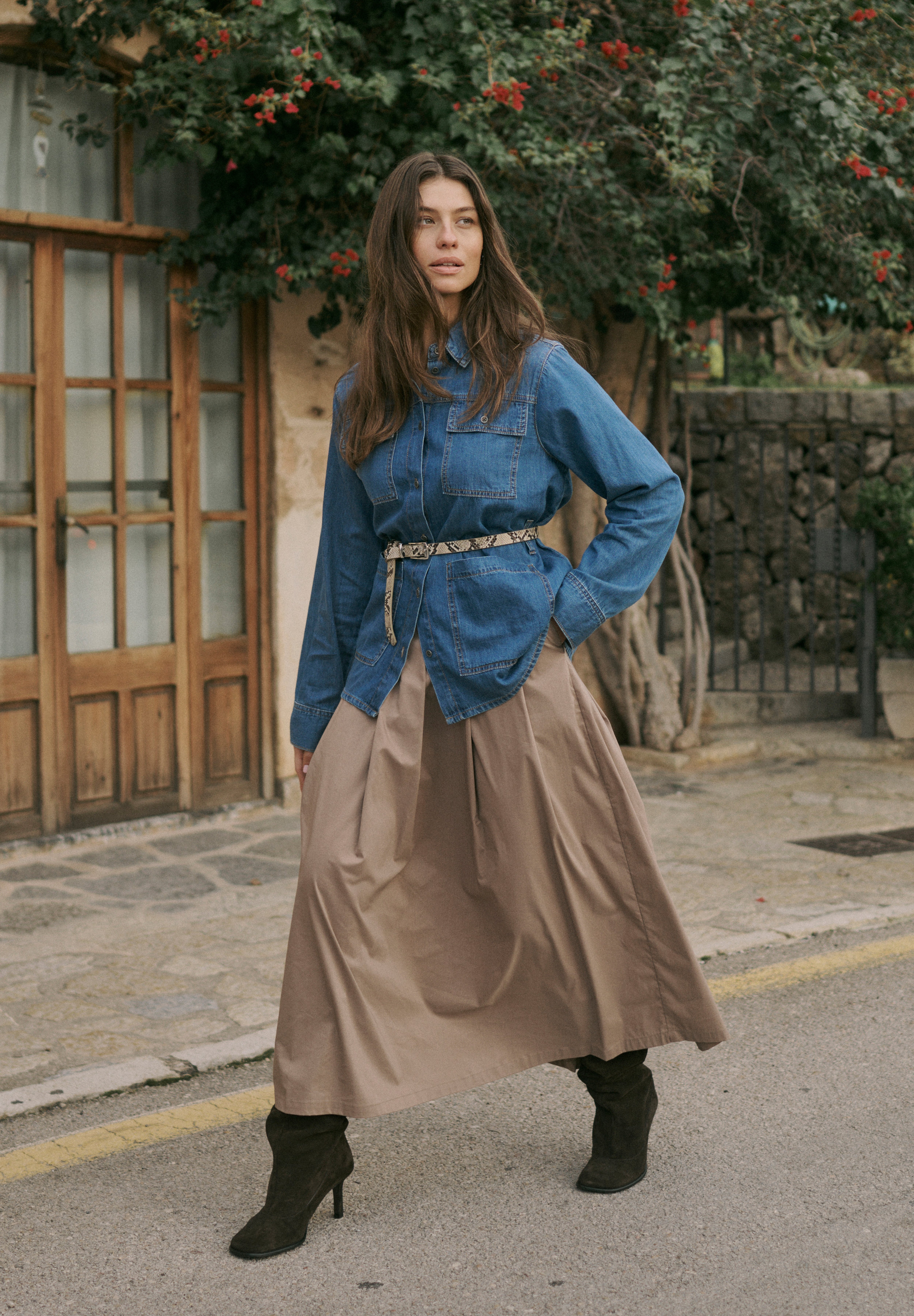 Culture CUASTRID ANTOINETT - Pleated skirt - pine bark/cognac