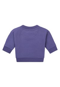 Lila, kortärmad sweatshirt med rund halsringning och ribbade muddar. Slätt bomullstyg med en enfärgad yta och avslappnad passform.