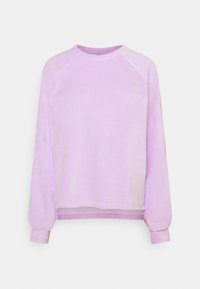 Felpa lunga viola chiaro con maniche lunghe, collo tondo, maniche raglan e orlo leggermente arrotondato. Tessuto morbido con dettagli di design minimi.