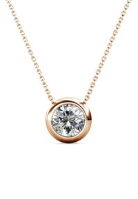 Collana con pendente rotondo in oro rosa, con un centro in diamante rotondo e chiaro, caratterizzata da una finitura liscia e lucida e una delicata catena.