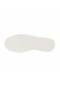 Semelle de chaussure blanche en caoutchouc avec un motif de grip texturé, présentant des designs en diamant et en zigzag pour une meilleure traction et durabilité.