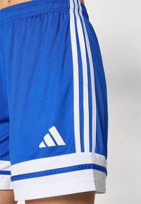 Mėlynos sportinės šortai su baltomis juostelėmis šonuose, apatinėje kairėje pusėje yra baltas Adidas logotipas. Pagaminti iš lengvo audinio.