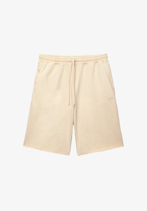 Beige katoenen shorts met een elastische tailleband, koord en zijzakken. Voorzien van een klein logo geborduurd aan de linkerkant voor.