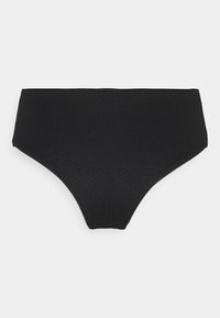 Parte de baixo de biquíni preta com um padrão texturizado, com uma cintura média e um corte curto, projetada para conforto e funcionalidade.