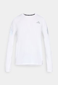 Λευκό αθλητικό μπλουζάκι με μακριά μανίκια, στρογγυλή λαιμόκοψη, υφασμάτινη υφή και μπλε ρίγες στα μανίκια. Διαθέτει πλευρικές σχισμές.