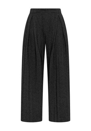 Deha, WIDE-LEG TROUSERS IN HERRINGBONE JACQUARD - TROUSERS - Bukser - black