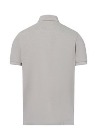 Hellgrau. Kurzärmliges Polo-Shirt mit feinem Texturmuster, klassischem Kragen und kontrastierenden Besätzen an Kragen und Ärmeln.