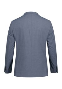 Grå skräddarsydd kavaj med texturerad tyg, enkel slits och långa ärmar. Har fyra-knappade manchetter och en slagkrage design.