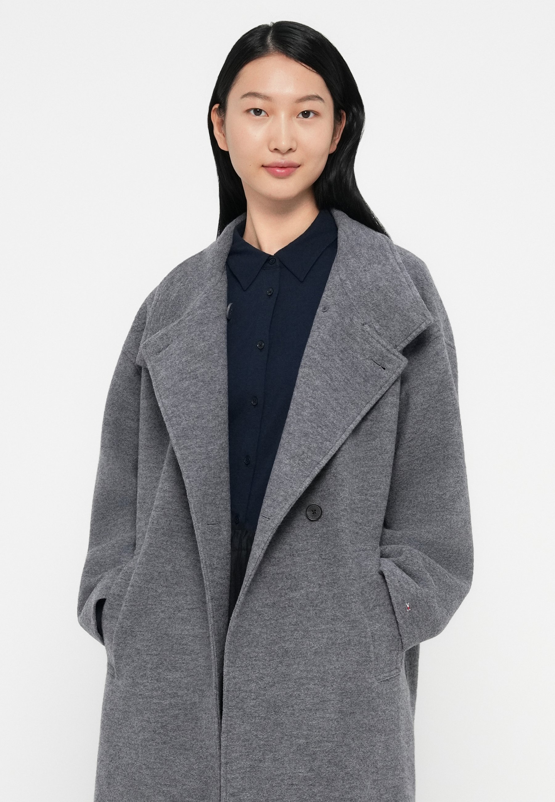 Tommy Hilfiger TEXTURE FUNNEL COAT - Classic coat - mid grey/grey