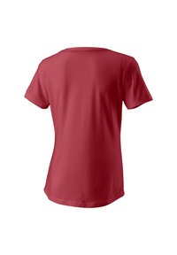 Camiseta de algodón roja con mangas cortas y cuello redondo. Textura suave y corte clásico, mostrando la vista trasera.