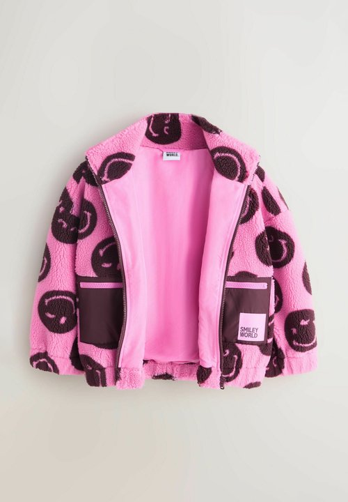 Blouson Bomber Rouge Hering, Polaire Rose, Taille 12, Col Déclaration, Nounours