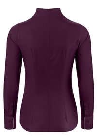 Langarmshirt in dieppaars met een hoge kraag, getailleerde pasvorm en knoopmanchetten, gemaakt van een gladde, gestructureerde stof.